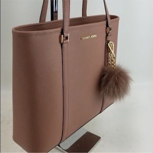 🔥Michael Kors Mauve Sady Tote W/ Pom Keychain